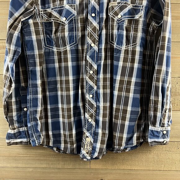 Rafter C Mens Shirt Long Sleeve Pearl Snap Plaid Western Cowboy Rodeo Medium - Picture 4 of 10